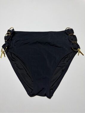 Victoria's Secret Black High-Waist Bikini Bottoms Gold Ring Detail - Large